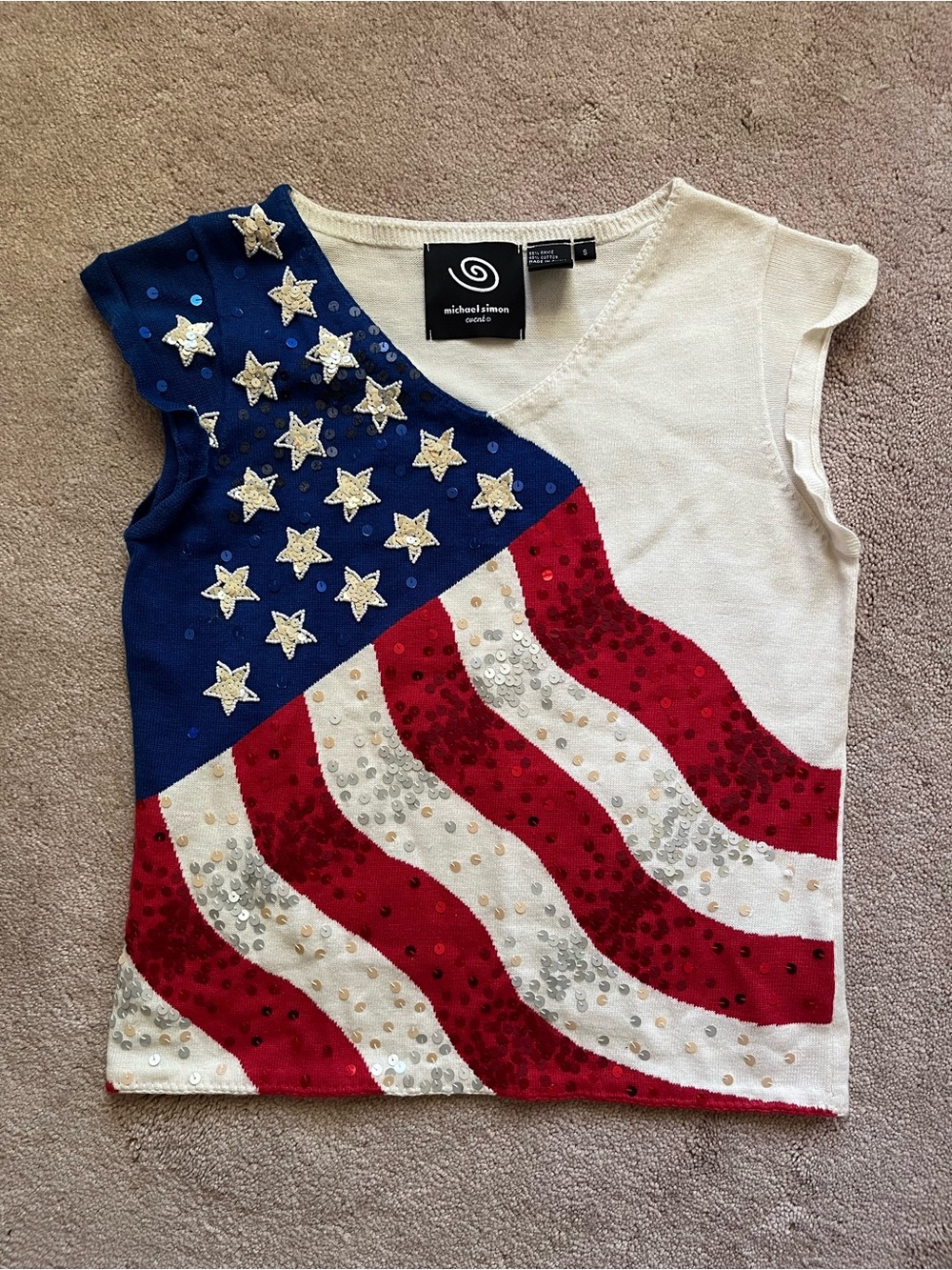 Michael Simon Event Sequin American Sweater Top